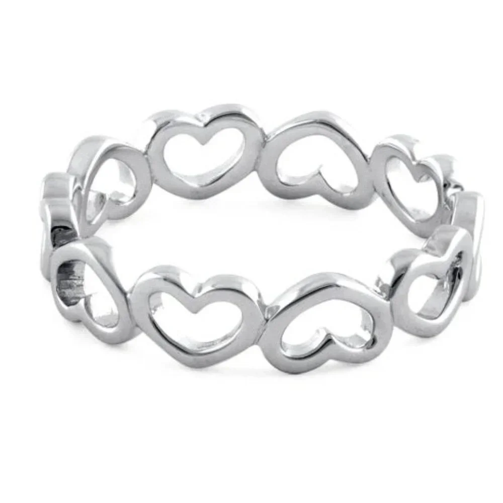 925 STERLING SILVER Hearts Eternity Band Ring Thumb Ring - Picture 14 of 16